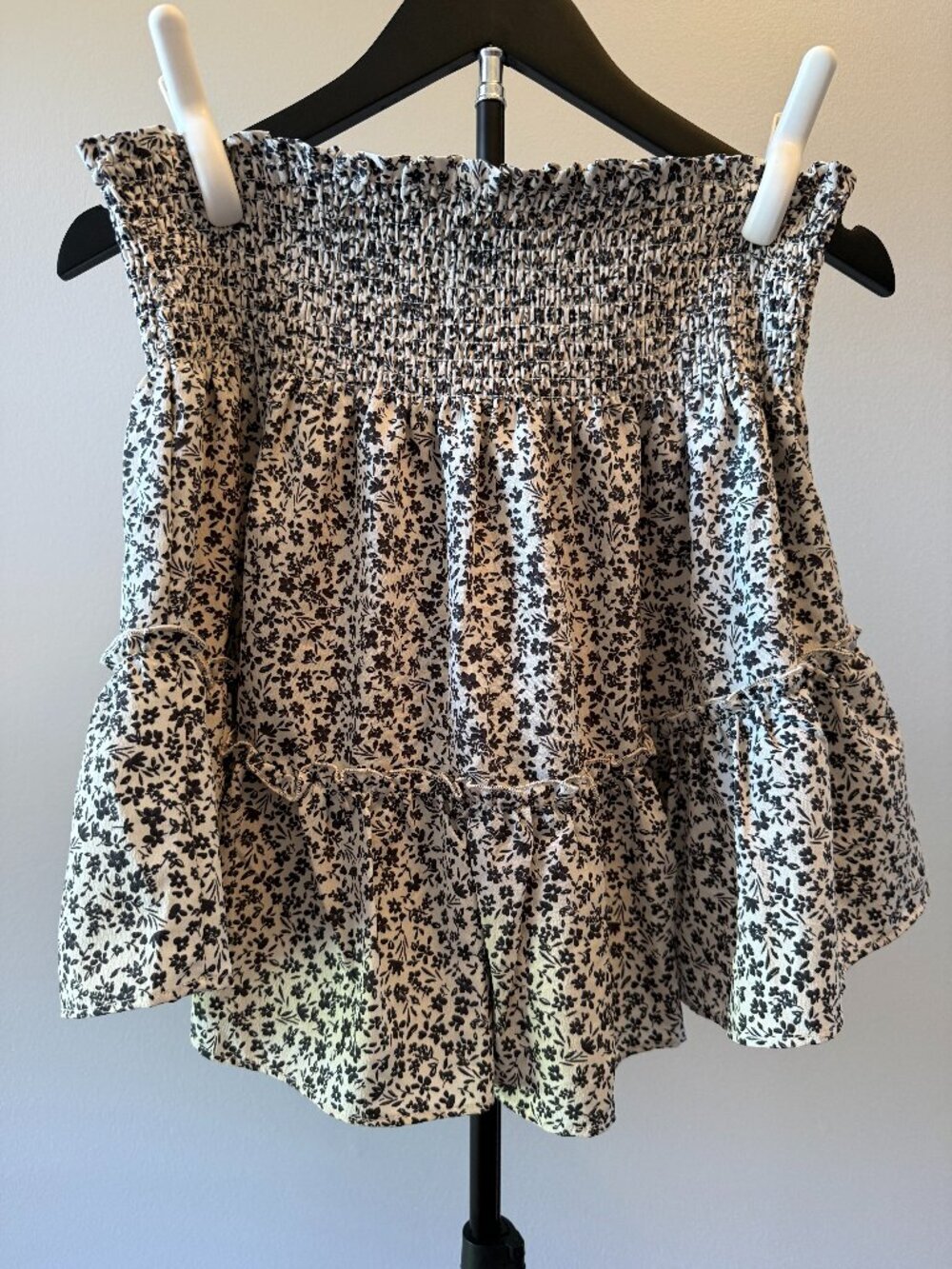 Altar'd State Black White Floral Tiered Mini Skirt Smocked Waist XL